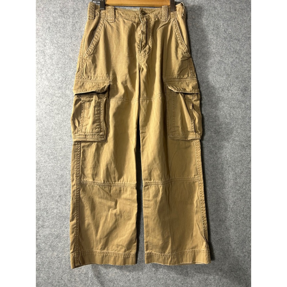 Vintage Abercrombie Cargo Pants Womens 14 Tan Khaki Wide Leg Y2K Gorpcore